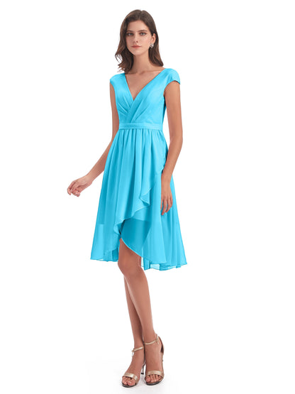 Renee Knee Length V-Neck Chiffon Bridesmaid Dresses
