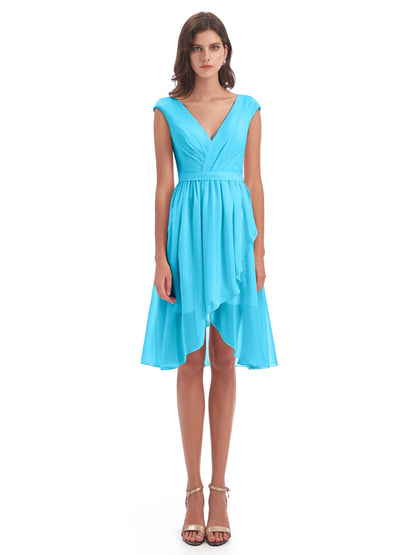 Renee Knee Length V-Neck Chiffon Bridesmaid Dresses
