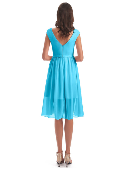 Renee Knee Length V-Neck Chiffon Bridesmaid Dresses