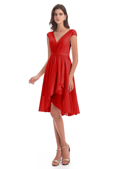 Renee Knee Length V-Neck Chiffon Bridesmaid Dresses