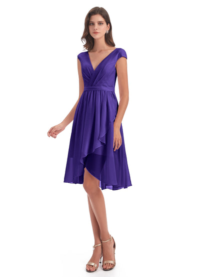Renee Knee Length V-Neck Chiffon Bridesmaid Dresses