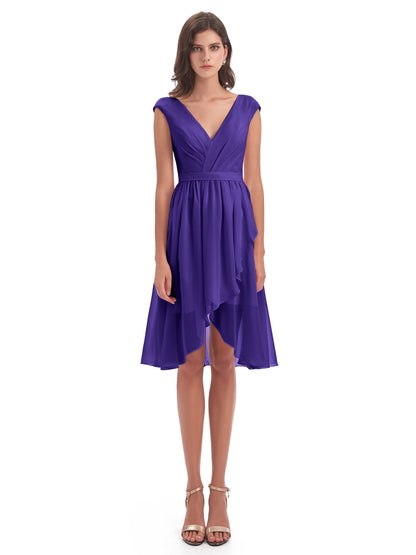 Renee Knee Length V-Neck Chiffon Bridesmaid Dresses