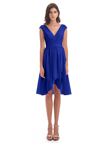 Renee Knee Length V-Neck Chiffon Bridesmaid Dresses