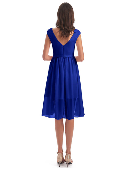 Renee Knee Length V-Neck Chiffon Bridesmaid Dresses