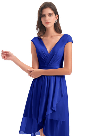 Renee Knee Length V-Neck Chiffon Bridesmaid Dresses