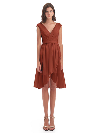 Renee Knee Length V-Neck Chiffon Bridesmaid Dresses