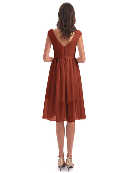 Renee Knee Length V-Neck Chiffon Bridesmaid Dresses