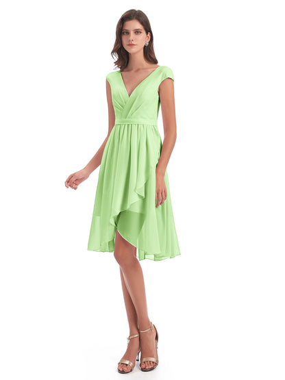 Renee Knee Length V-Neck Chiffon Bridesmaid Dresses