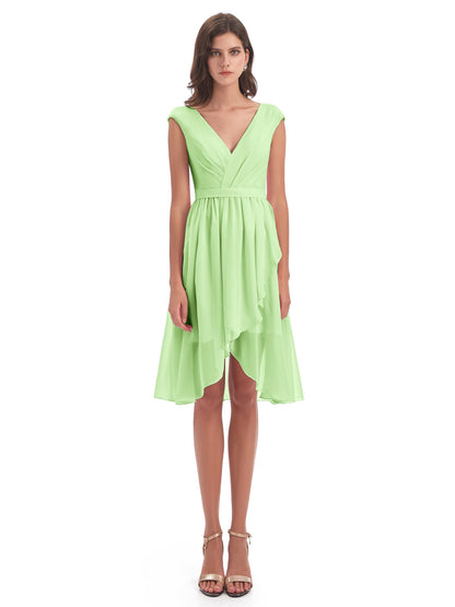 Renee Knee Length V-Neck Chiffon Bridesmaid Dresses