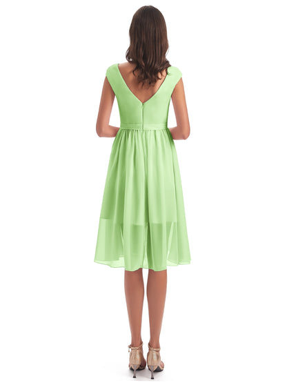 Renee Knee Length V-Neck Chiffon Bridesmaid Dresses