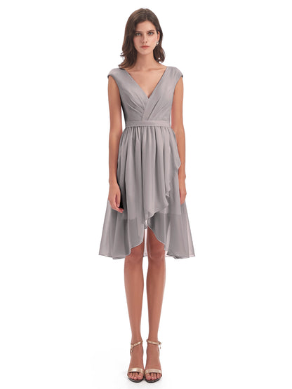 Renee Knee Length V-Neck Chiffon Bridesmaid Dresses