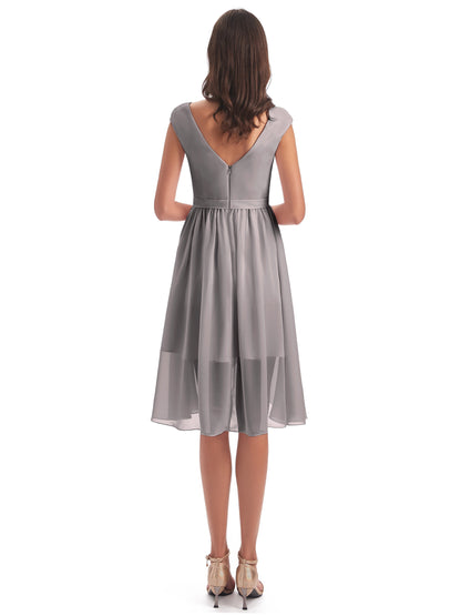 Renee Knee Length V-Neck Chiffon Bridesmaid Dresses