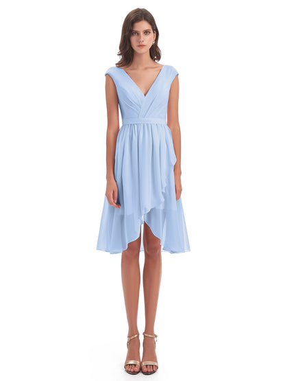 Renee Knee Length V-Neck Chiffon Bridesmaid Dresses