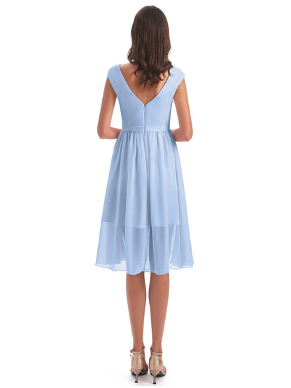 Renee Knee Length V-Neck Chiffon Bridesmaid Dresses