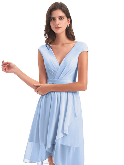 Renee Knee Length V-Neck Chiffon Bridesmaid Dresses