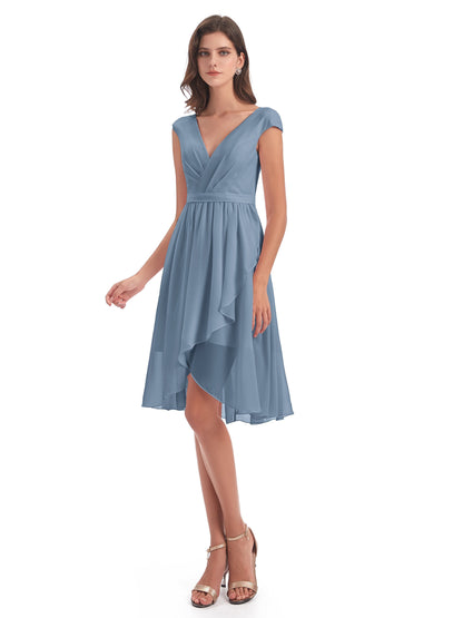 Renee Knee Length V-Neck Chiffon Bridesmaid Dresses
