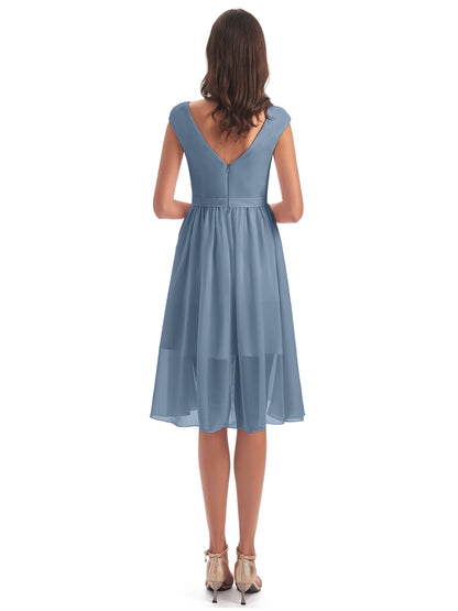 Renee Knee Length V-Neck Chiffon Bridesmaid Dresses