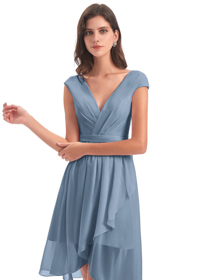 Renee Knee Length V-Neck Chiffon Bridesmaid Dresses