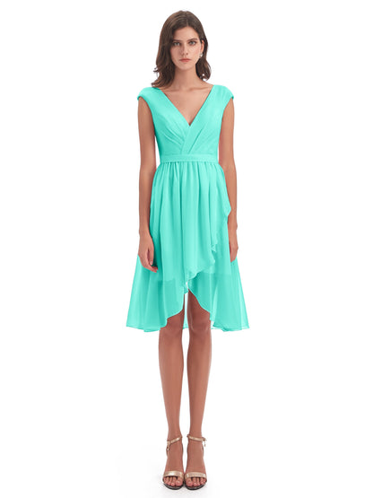 Renee Knee Length V-Neck Chiffon Bridesmaid Dresses