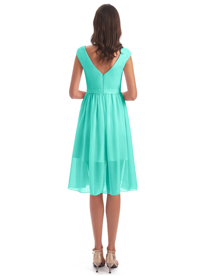 Renee Knee Length V-Neck Chiffon Bridesmaid Dresses