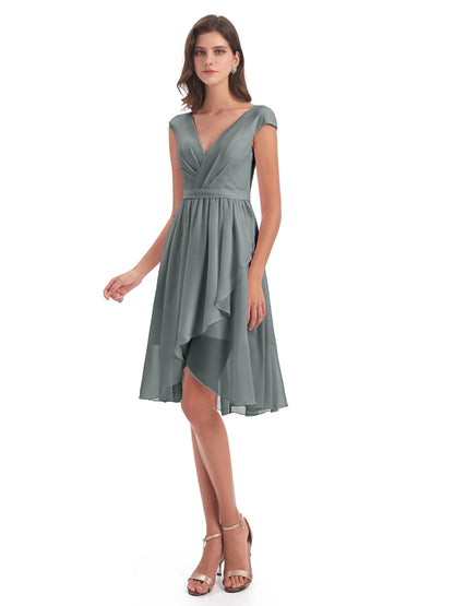 Renee Knee Length V-Neck Chiffon Bridesmaid Dresses