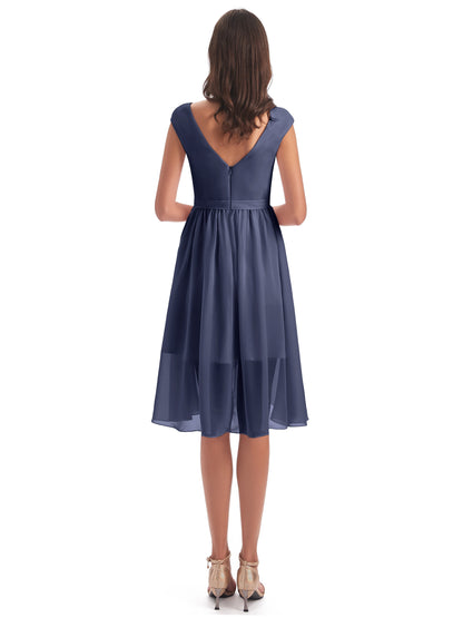 Renee Knee Length V-Neck Chiffon Bridesmaid Dresses