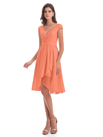 Renee Knee Length V-Neck Chiffon Bridesmaid Dresses