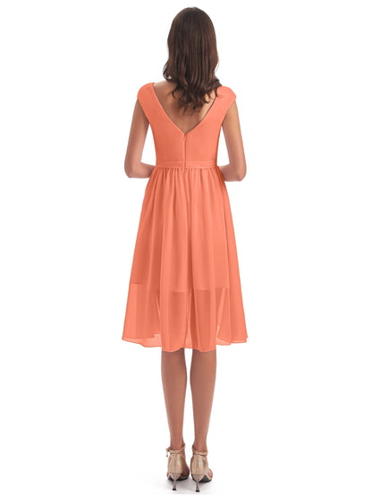 Renee Knee Length V-Neck Chiffon Bridesmaid Dresses