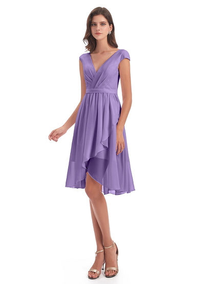 Renee Knee Length V-Neck Chiffon Bridesmaid Dresses