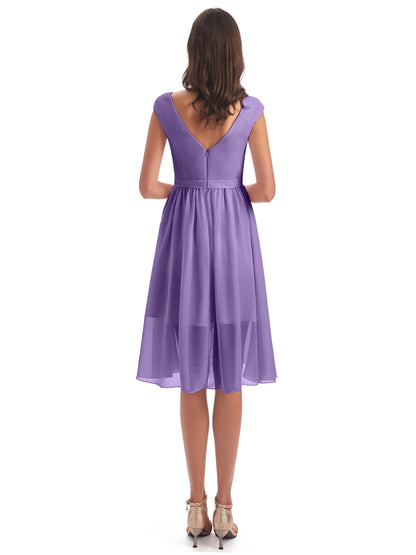 Renee Knee Length V-Neck Chiffon Bridesmaid Dresses