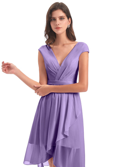 Renee Knee Length V-Neck Chiffon Bridesmaid Dresses