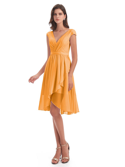 Renee Knee Length V-Neck Chiffon Bridesmaid Dresses