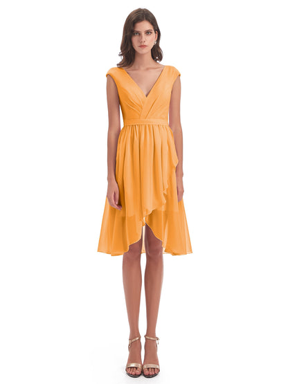 Renee Knee Length V-Neck Chiffon Bridesmaid Dresses