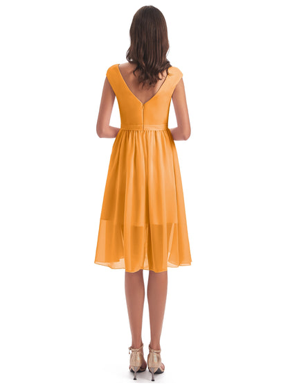 Renee Knee Length V-Neck Chiffon Bridesmaid Dresses