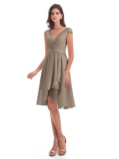 Renee Knee Length V-Neck Chiffon Bridesmaid Dresses
