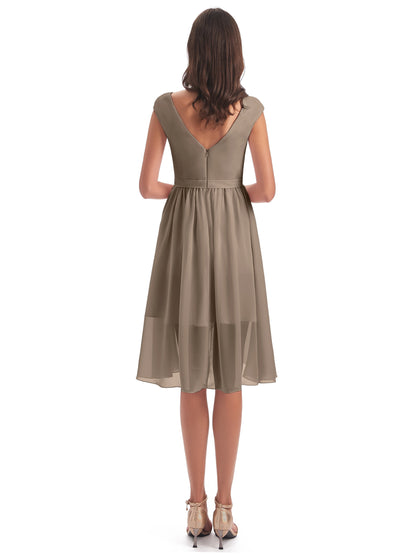 Renee Knee Length V-Neck Chiffon Bridesmaid Dresses