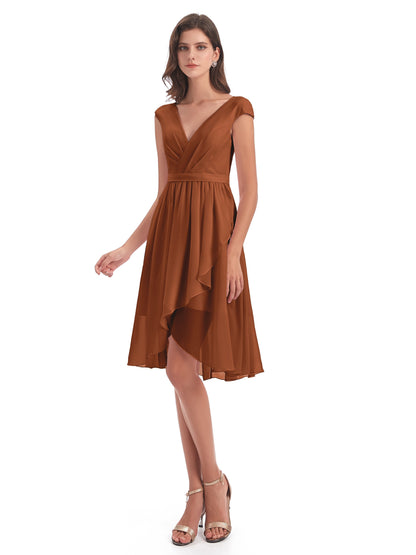 Renee Knee Length V-Neck Chiffon Bridesmaid Dresses