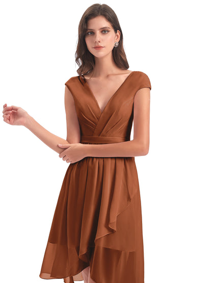 Renee Knee Length V-Neck Chiffon Bridesmaid Dresses