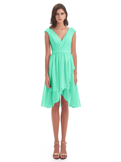 Renee Knee Length V-Neck Chiffon Bridesmaid Dresses