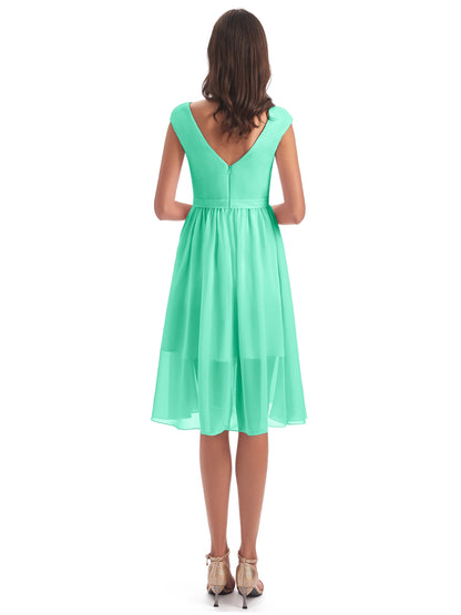 Renee Knee Length V-Neck Chiffon Bridesmaid Dresses