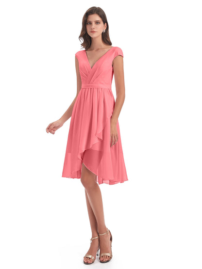 Renee Knee Length V-Neck Chiffon Bridesmaid Dresses