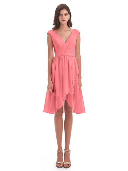 Renee Knee Length V-Neck Chiffon Bridesmaid Dresses