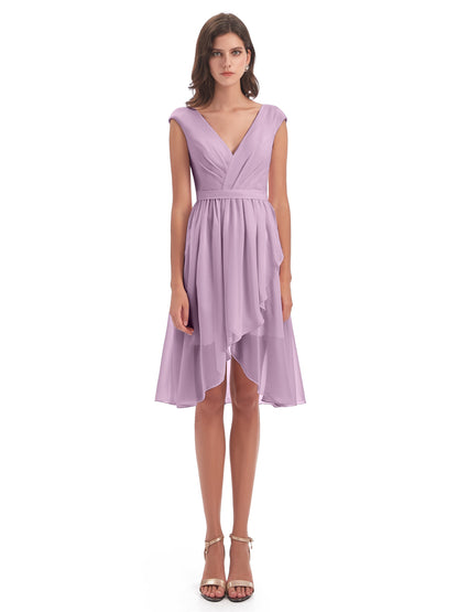 Renee Knee Length V-Neck Chiffon Bridesmaid Dresses