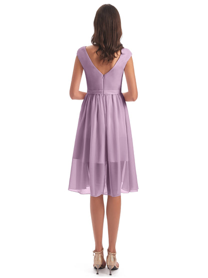Renee Knee Length V-Neck Chiffon Bridesmaid Dresses