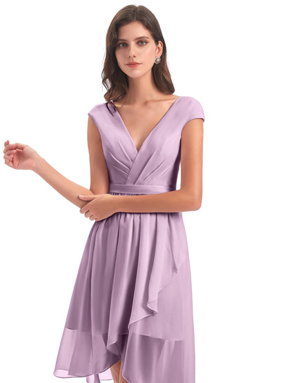 Renee Knee Length V-Neck Chiffon Bridesmaid Dresses