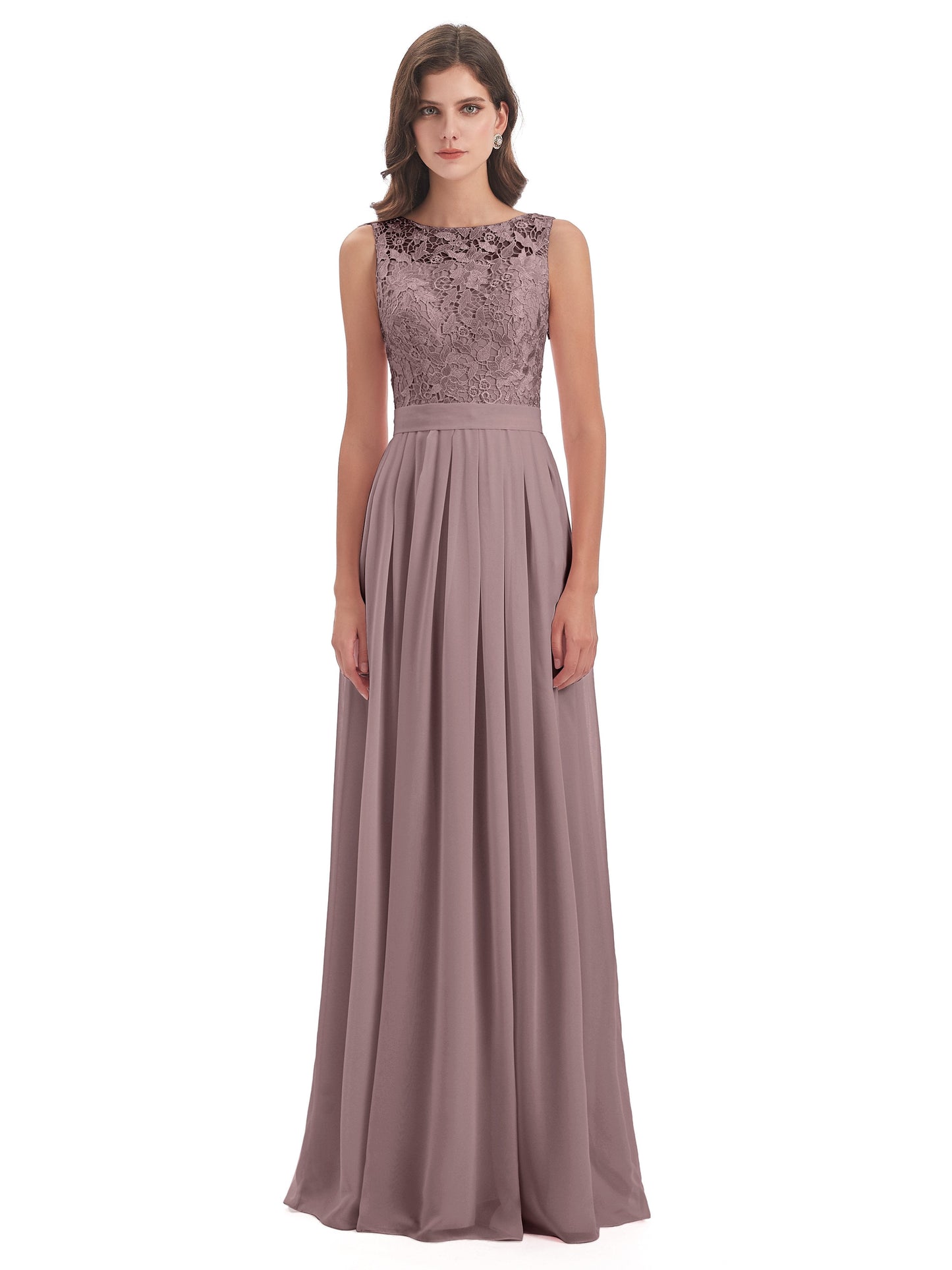 Riya Illusion Open Back Lace Long Bridesmaid Dresses