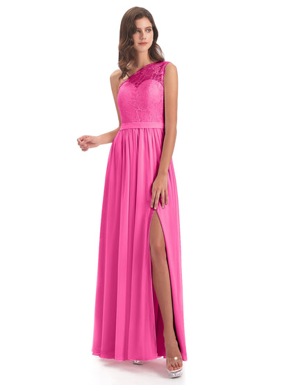Scarlett One Shoulder Split Chiffon/Lace Bridesmaid Dresses