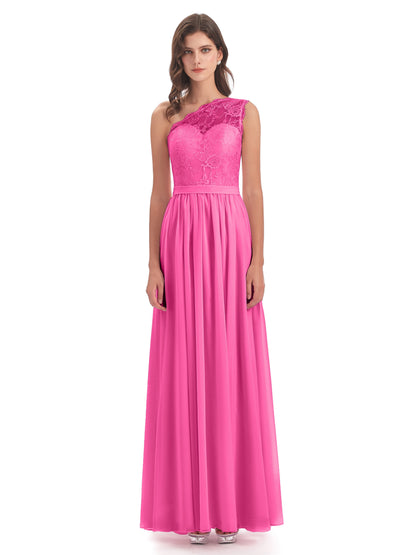 Scarlett One Shoulder Split Chiffon/Lace Bridesmaid Dresses