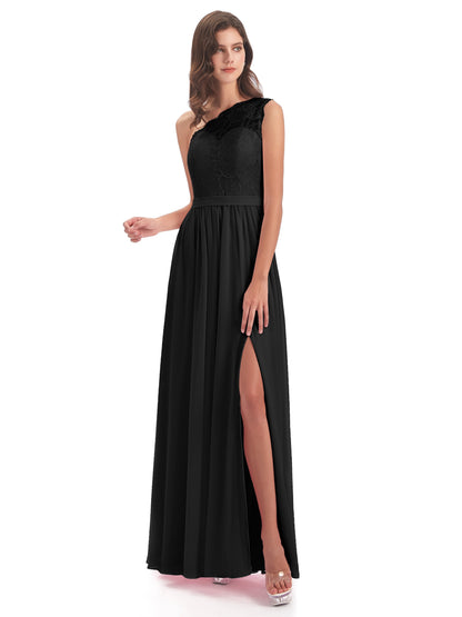 Scarlett One Shoulder Split Chiffon/Lace Bridesmaid Dresses