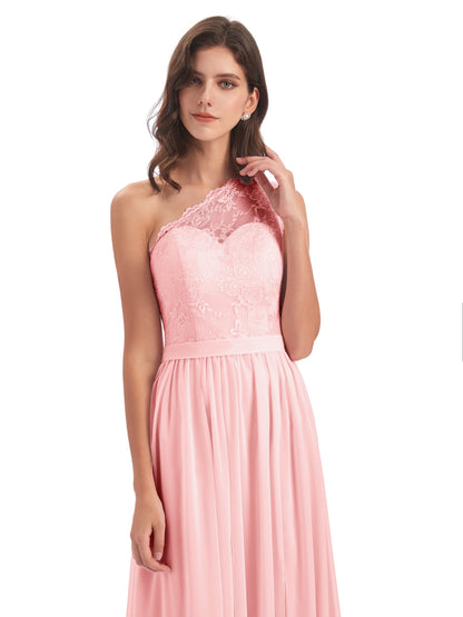 Scarlett One Shoulder Split Chiffon/Lace Bridesmaid Dresses